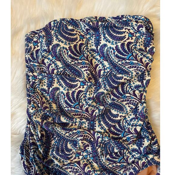 J Crew NWT Bandeau One Piece Swimsuit in Purple Paisley Removable Straps Size 8 - Picture 4 of 9